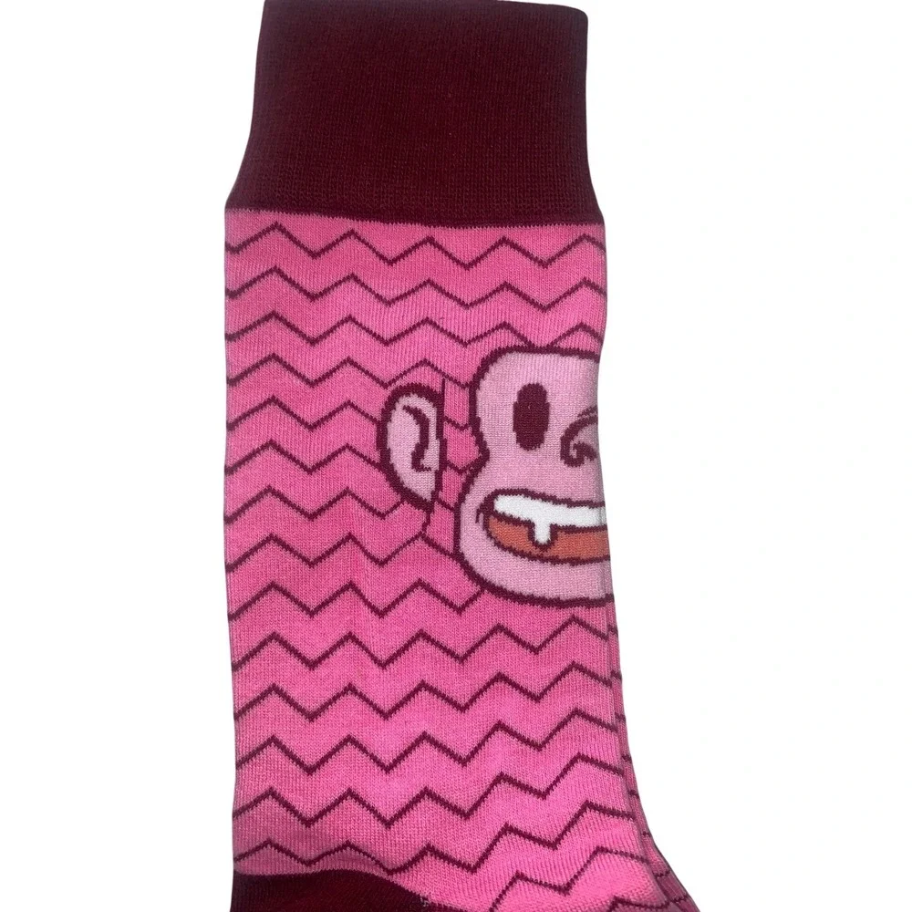 MailChimp Collectible Freddie the Chimp‎ Mascot Crew Socks Pink Chevron Maroon